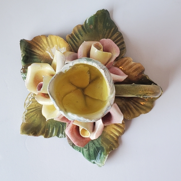 Vintage Capodimonte Porcelain Floral Candle Holder Roses Tulip Handmade Signed - Picture 6 of 9